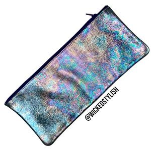 Pouch clutch by Tracey Tanner zipper-top🌈iridescent leather hologram sky